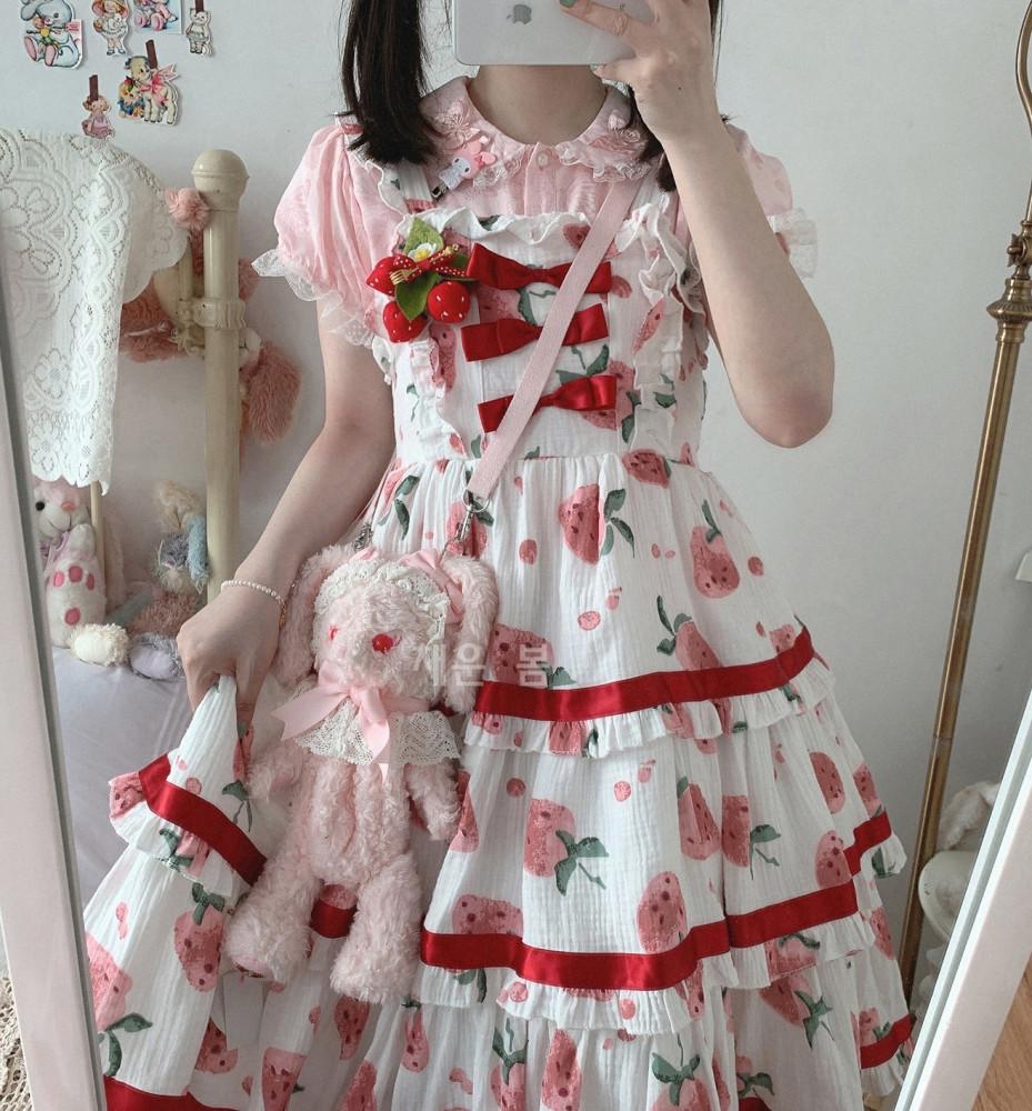 지뢰계 로리타 드레스 딸기 뷔스티에 원피스 저렴한