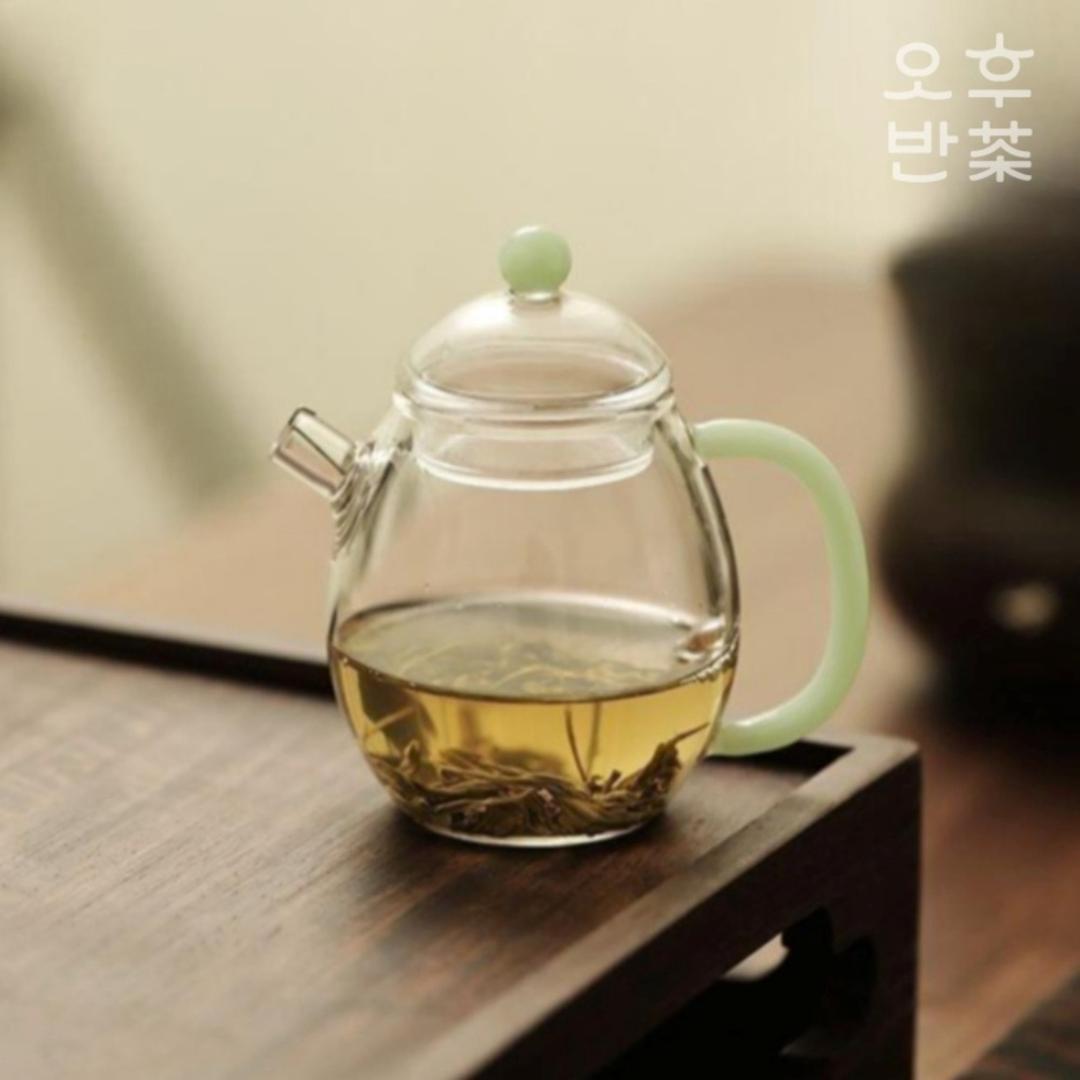비취 손잡이 티포트 내열유리 다관 차호 티팟 150ml