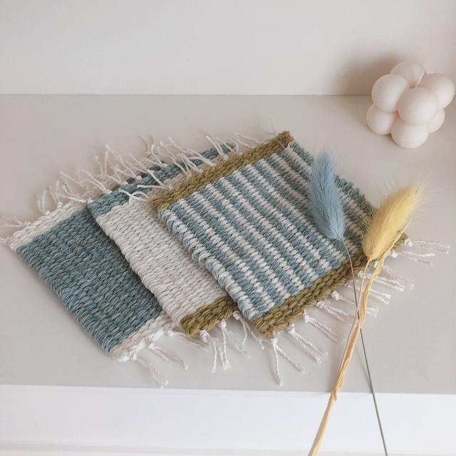 Vintage mint weaving coaster 티코스터 위빙 감성소품, 아트브리즈