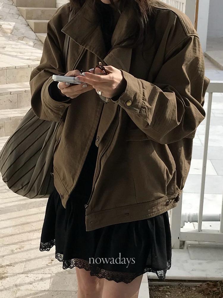 나우어데이즈 와인 당일 / 베르가못 빈티지 바틱 점퍼 코튼 긴팔 하이넥 집업 jp (2col)