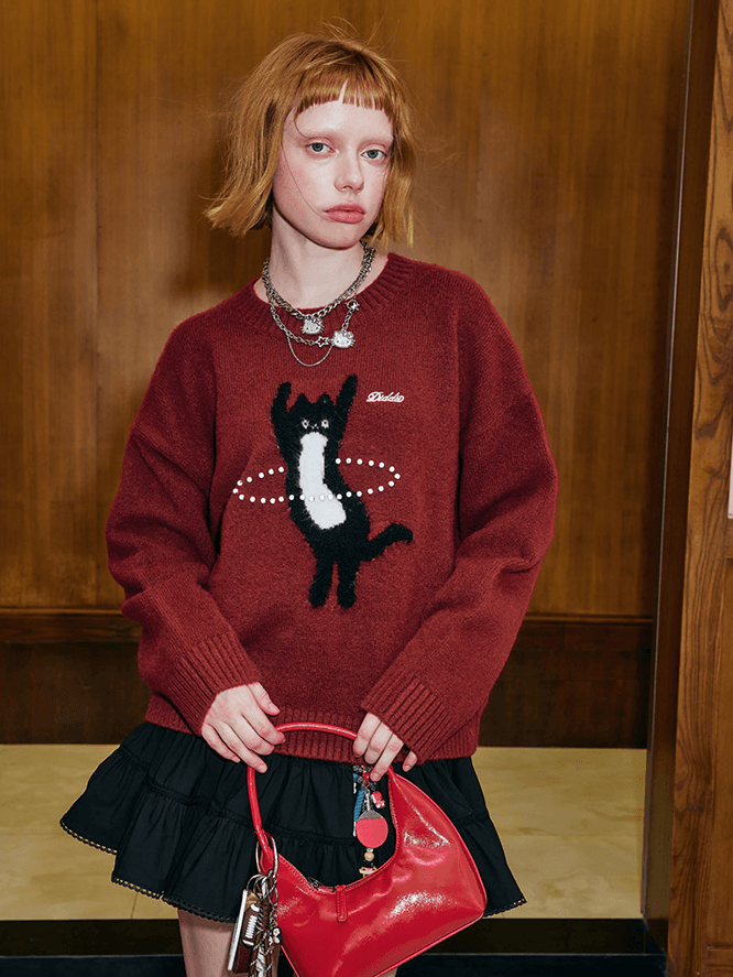 [DIDDI MODA] Cat Printed Sweater