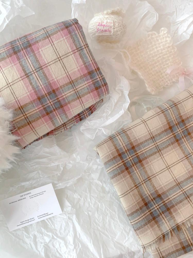 라떼 체크 기모 원단