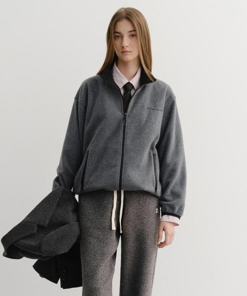 UNISEX ZIP-UP FLEECE SWEATSHIRT_UDJU5D135_CHARCOAL GREY