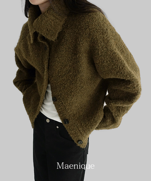 매니크 [MNQ] 에코아 울 부클 헤어리 하이넥 가디건