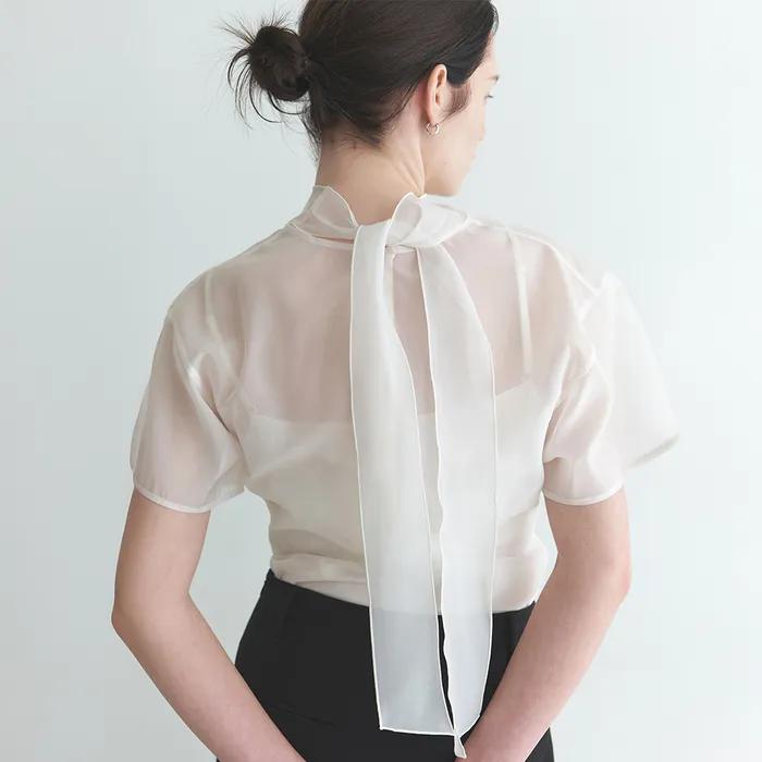 [블랙 29CM단독] 하프 소매 타이 블라우스 NEW6XBC01_2color