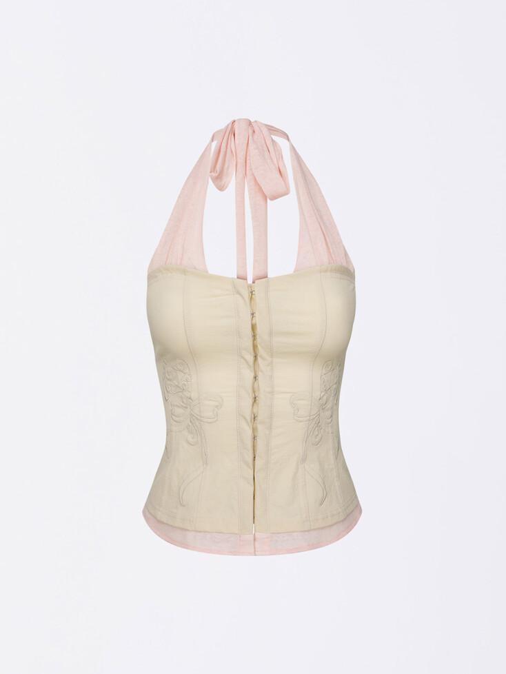 Farm Corset Halter Top Raw/Baby Pink