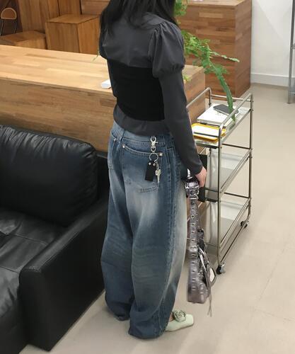 사이드 절개 와이드핏 데님 팬츠