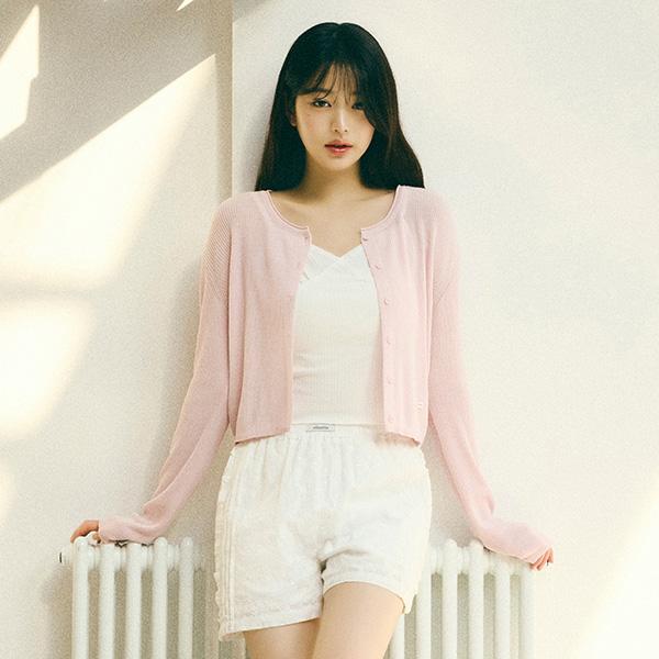 로라로라 BASIC LINEN CARDIGAN PINK