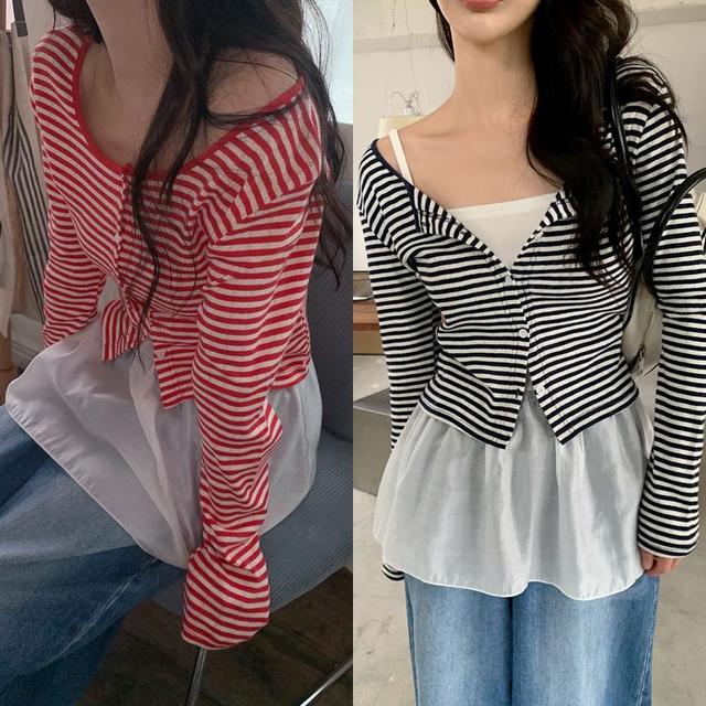 [모코블링] 펀칭 단가라 가디건 펀칭가디건 단가라가디건 봄가디건 데이트룩 포인트가디건