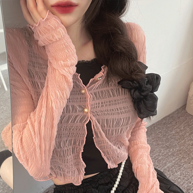 러핀 레이스 시스루 워머 가디건