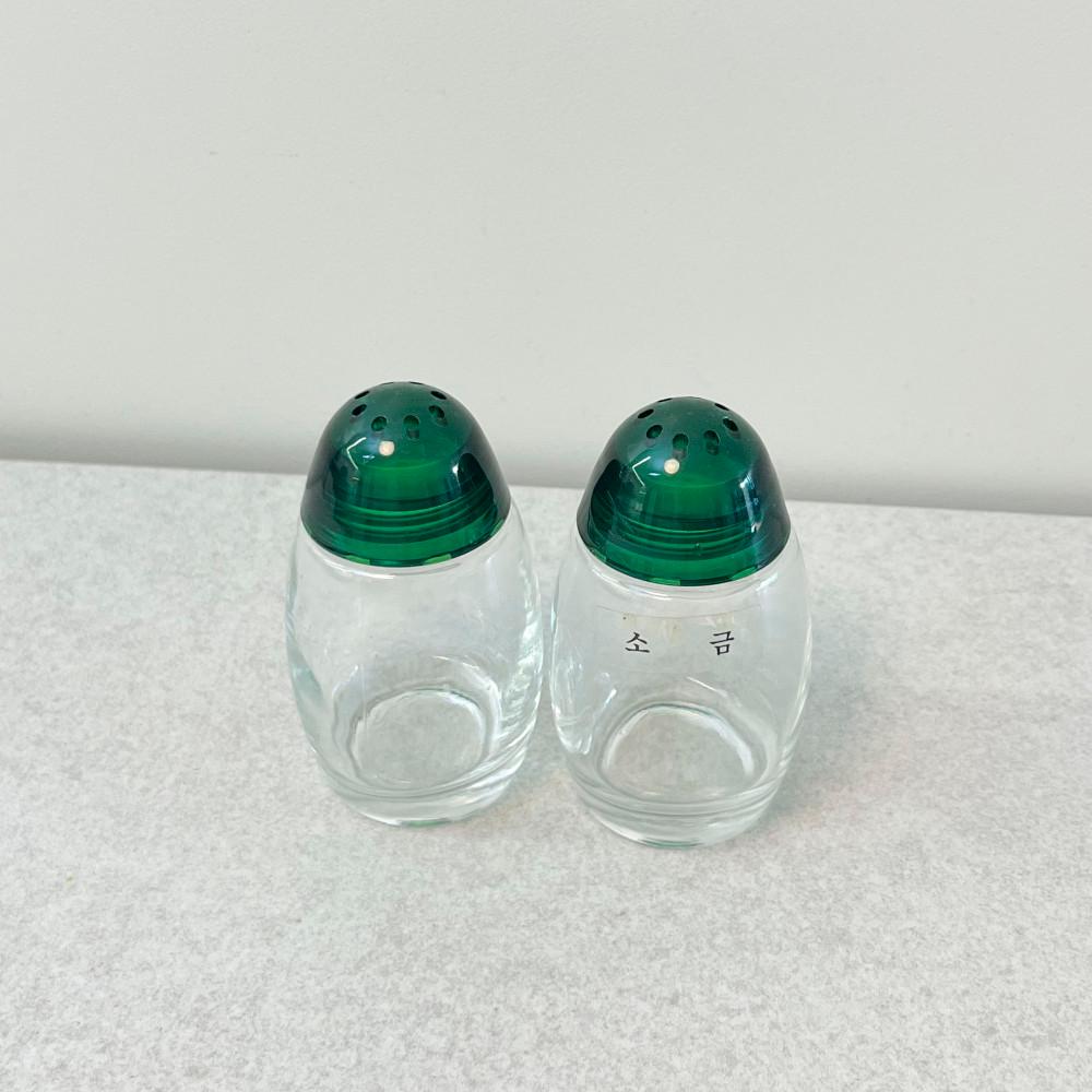 [레트로소품] 초록뚜껑 유리 소금후추병 양념통
