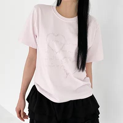 [자체제작/당일발송]러브썸띵 레귤러핏 반팔티 3color 쫀쫀 세미크롭 봄 여름 레이어드 포인트 기본 반팔