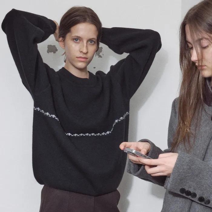 심플 자카드 니트 탑_BLACK