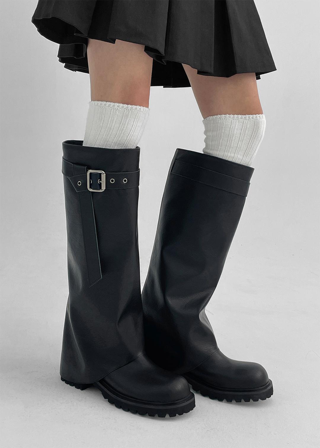 블랙업 즈모브 버클 폴딩 롱부츠