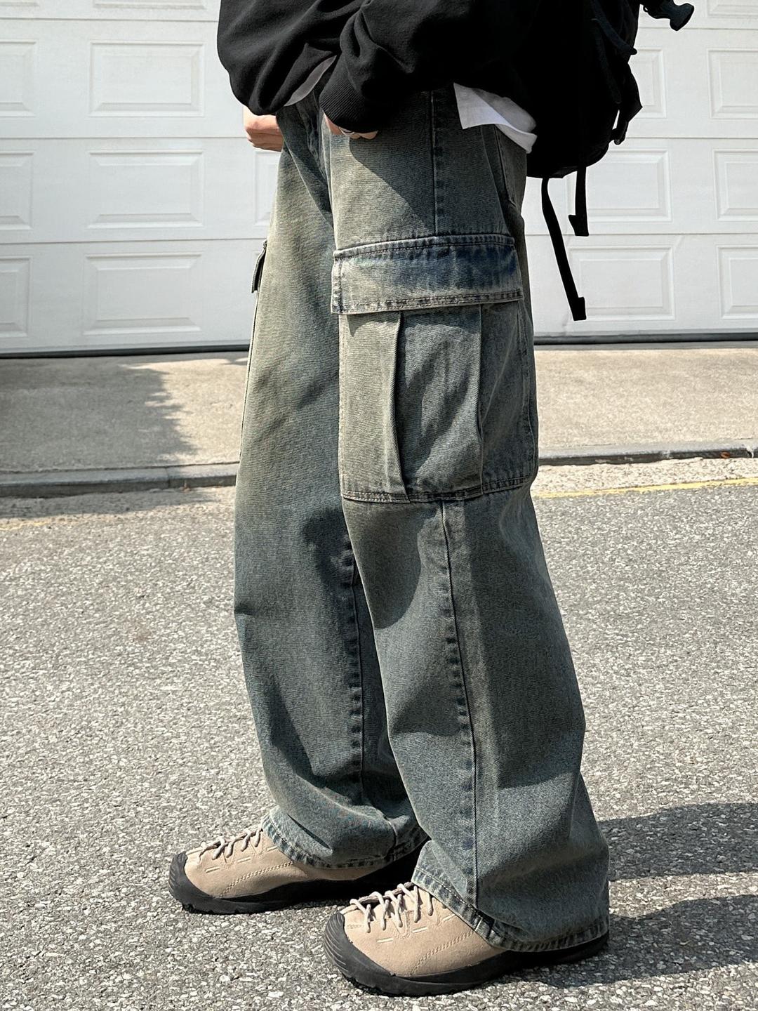 452 washed cargo wide denim (3color)