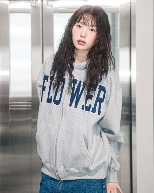 FLOWER ZIP UP HOOD(GREY_NAVY)