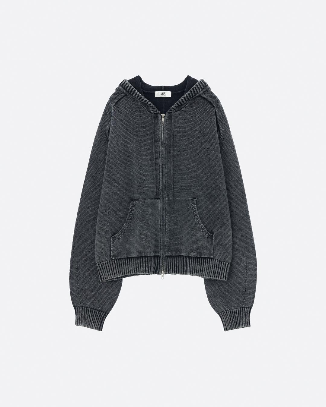 피스 다이드 후디 니트 집업 STAIN CHARCOAL