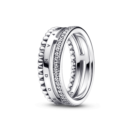 판도라 시그니처 로고 파베 & 비디드 링