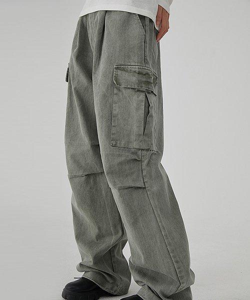 피그먼트 카고 와이드 히든 밴딩팬츠 애쉬카키 10수