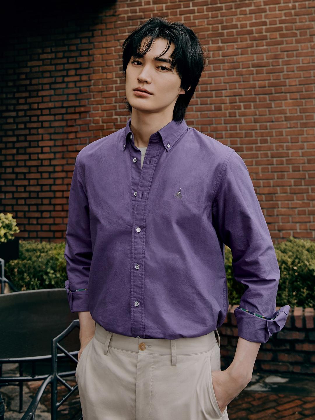 [Essential] 남녀공용 옥스포드 솔리드 셔츠 - 퍼플