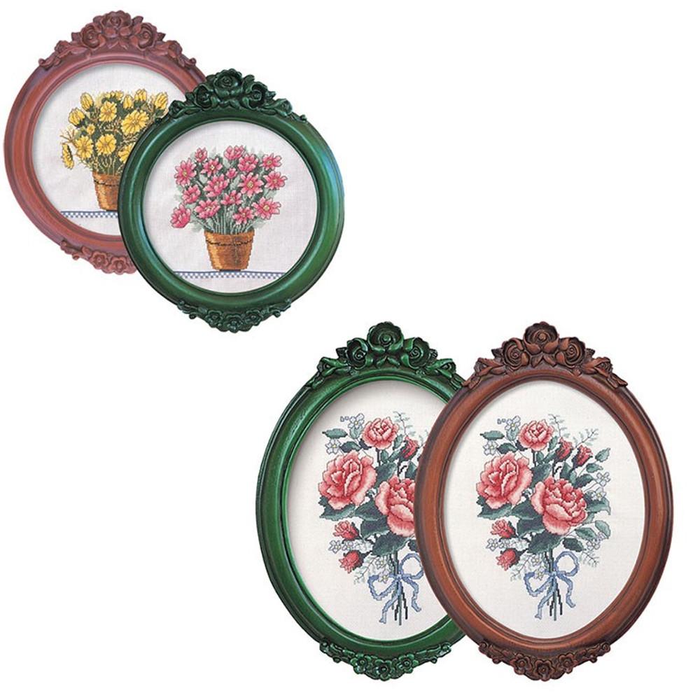 액자 - 장미원형 /장미타원 - 프랑스자수 십자수 (황)