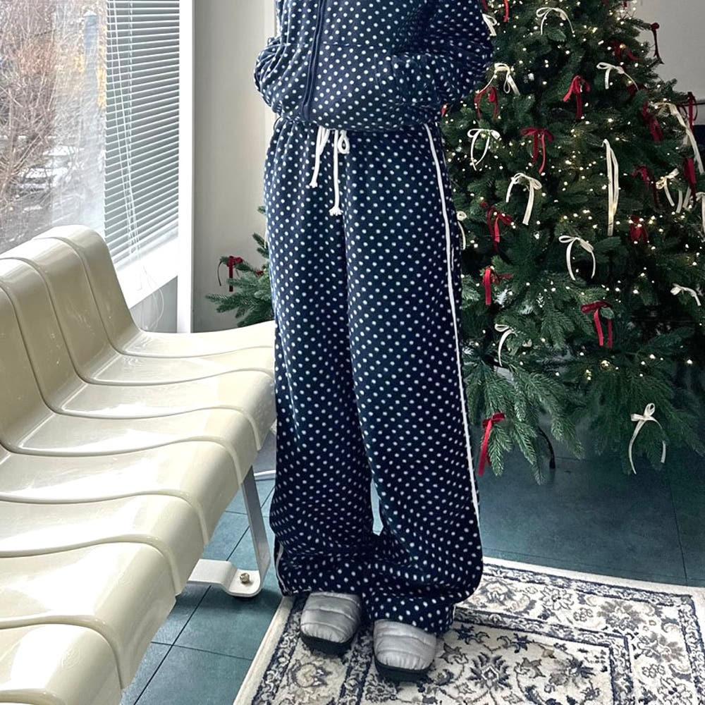 땡땡이 도트 플리스 트랙팬츠 후리스바지 겨울방한바지 트레이닝조거팬츠 (3colors)