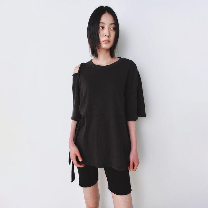 노티드 레이어드 티셔츠 WASHED BLACK