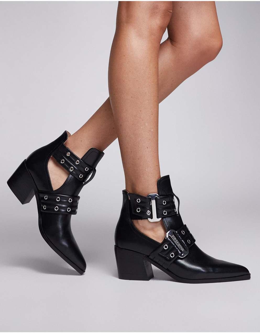 Steve Madden Gustine 가죽 뾰족한 버클 부츠 (블랙)