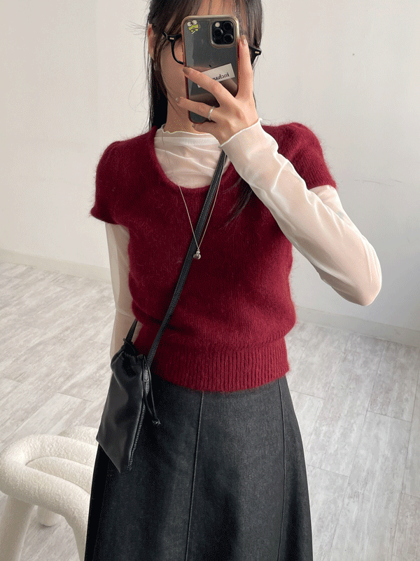 인챈트미 [문의폭주] 퍼프 앙고라 반팔 니트 (6C)