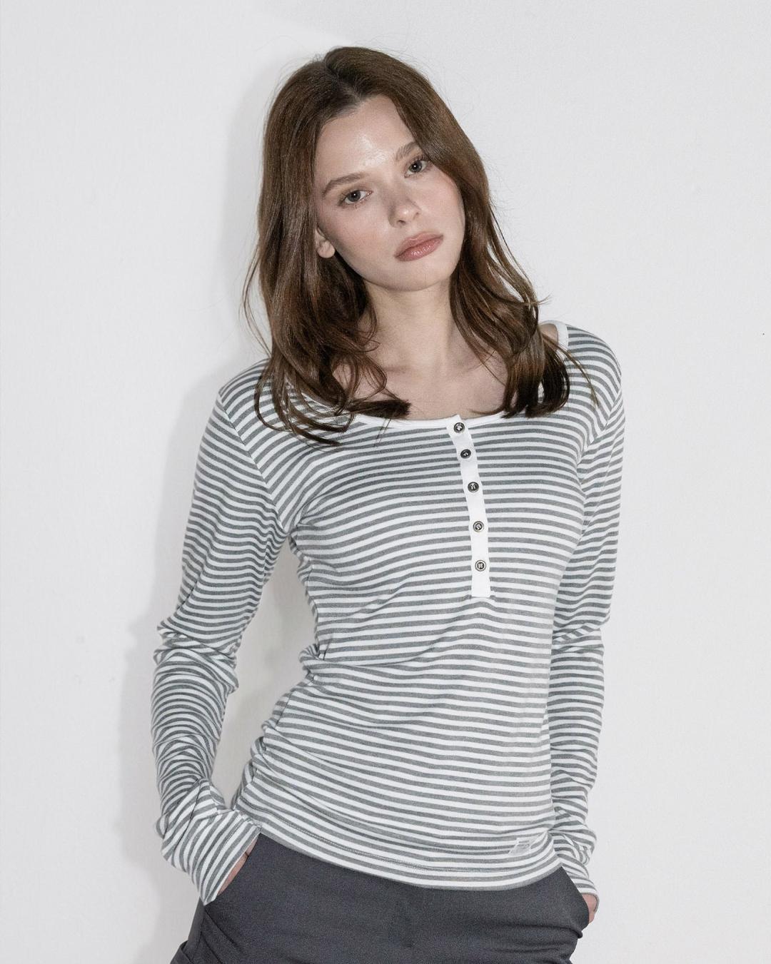 Henry Neck Long Sleeve Stripe White