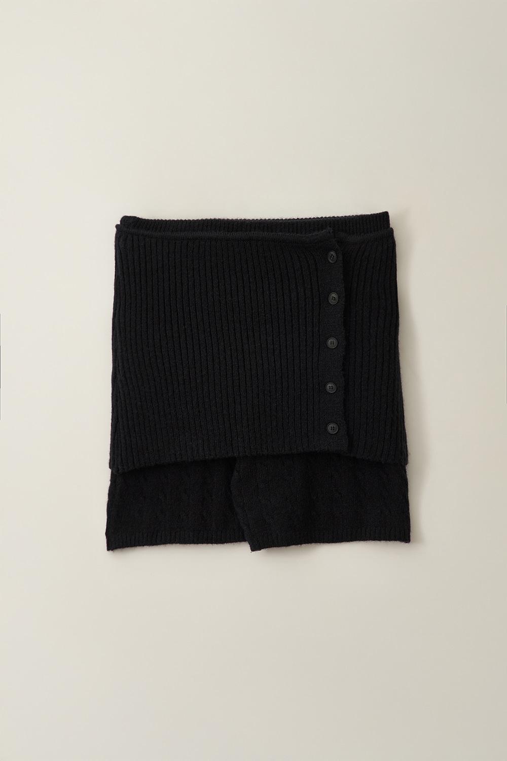 [SET]_케이블 니트 쇼츠+레이어드 스커트-블랙