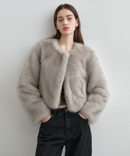 소프트 퍼 크롭 자켓 라이트그레이 MDJK047LGRAY