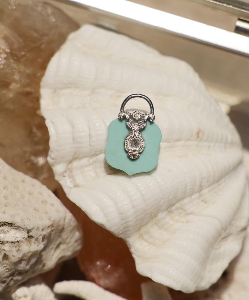 Silver mint turquoise lock charm