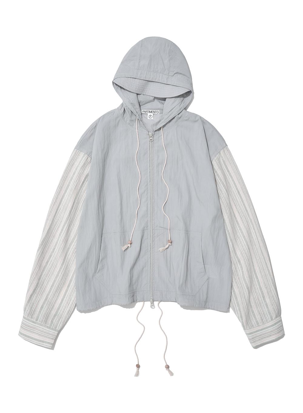 [WOMEN] STRIPE SLEEVE HOODED JACKET_GREY