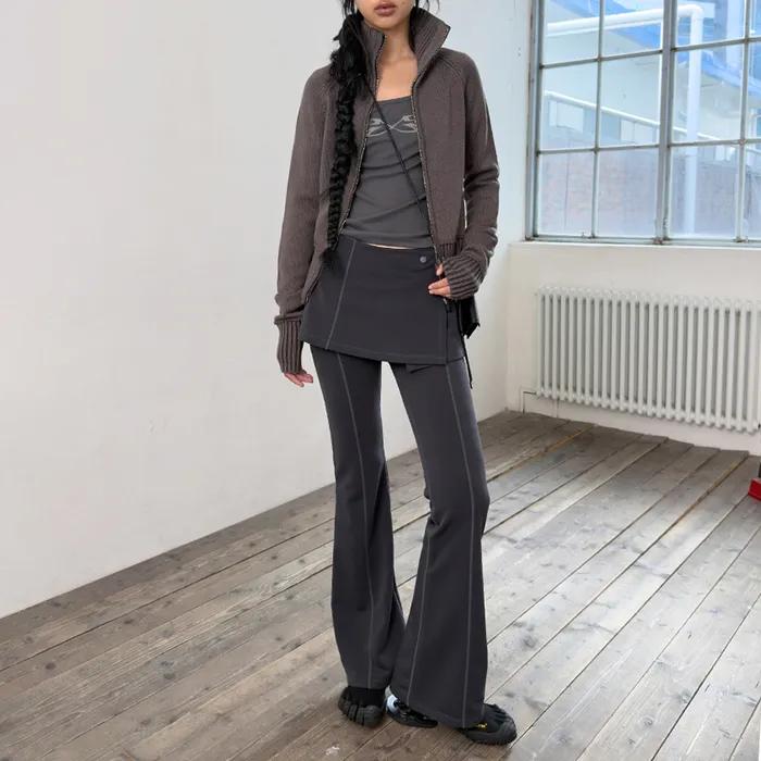 LAYERED SKIRT PANTS SET-DEEP CHARCOAL