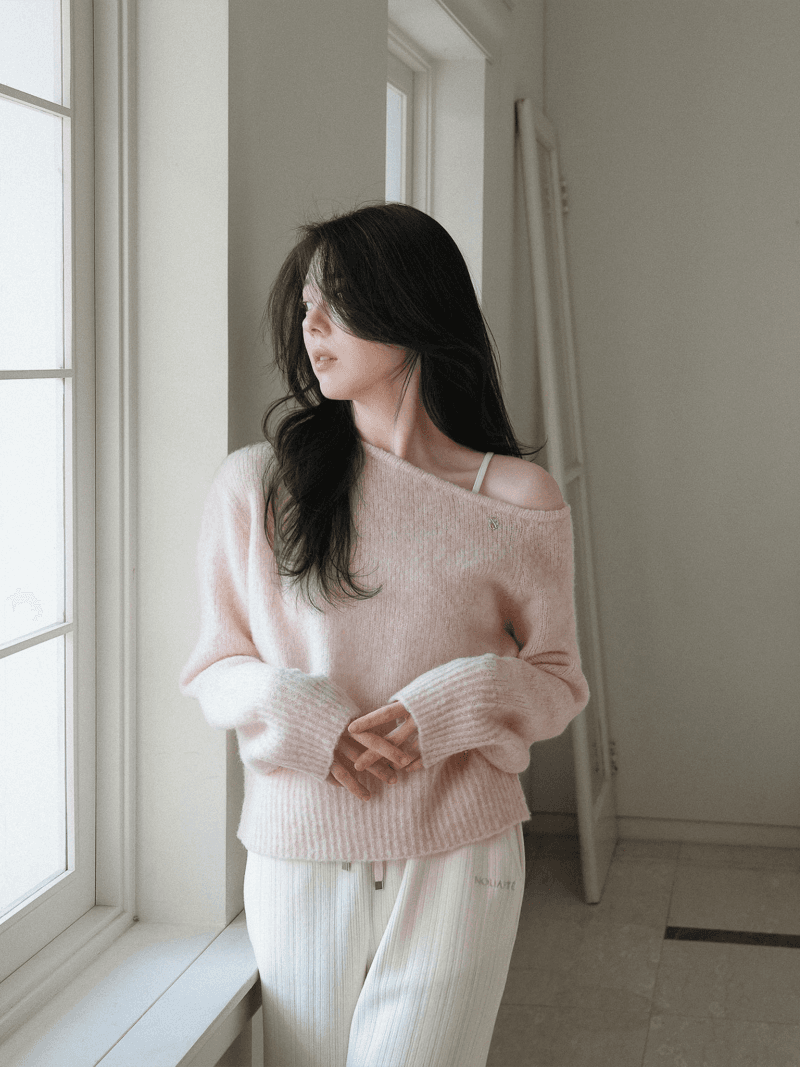 123앙드트와 [NouArté] 센느 원숄더 오프 니트 (요거트 핑크)