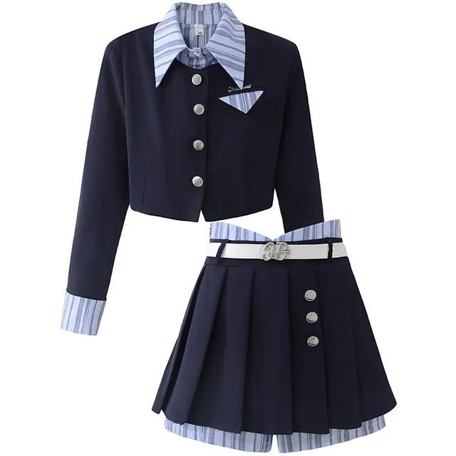 스트라이프 버튼 레이어드 미니 원피스