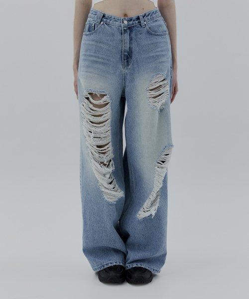 Scratch Damage Denim Pants [ Blue ]