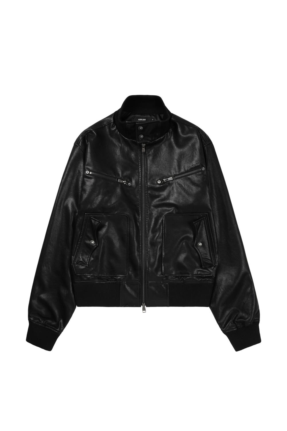 [11.05 예약 배송] High-Neck Leather Jacket (Black)