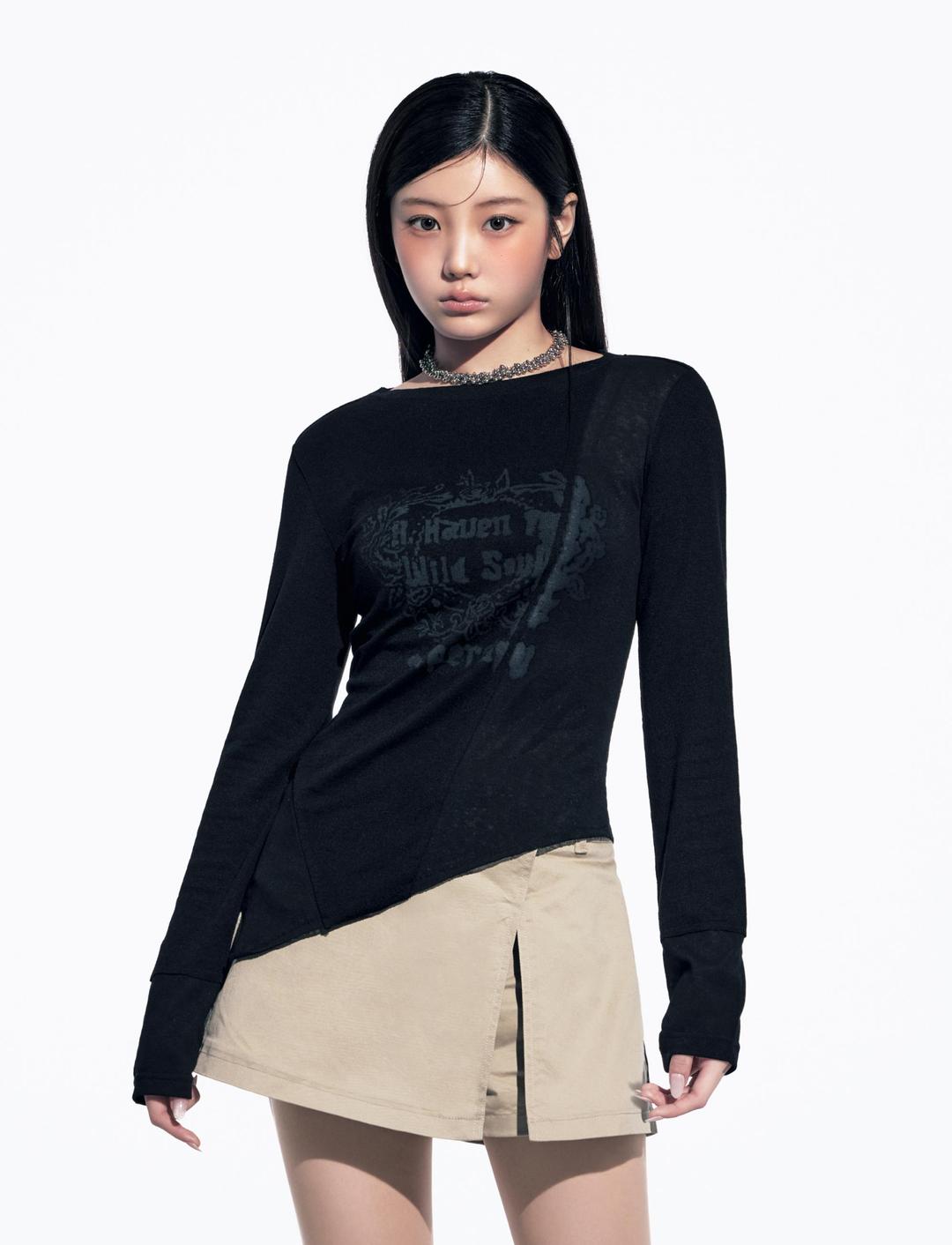 [아일릿 원희 착용] W CUTTING LONG SLEEVE BLACK