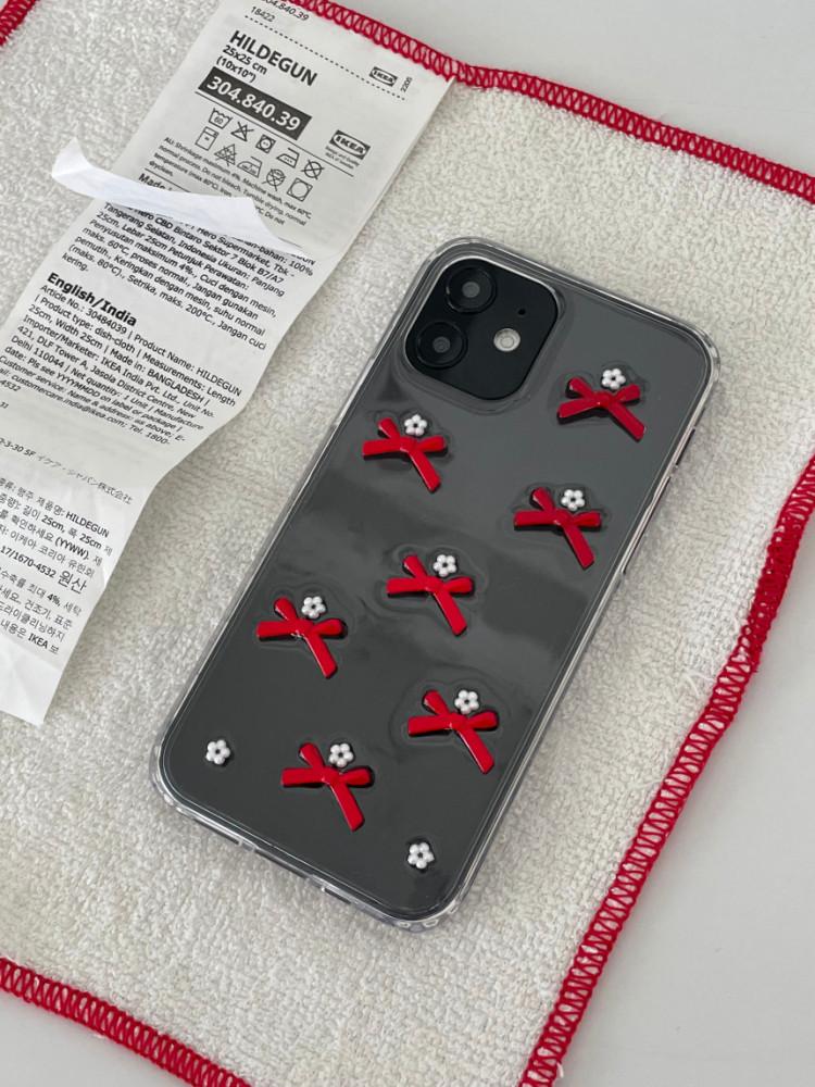 (레드) 리본 화이트 플라워 레진 폰 케이스 아이폰 케이스 / red ribbon white flower case