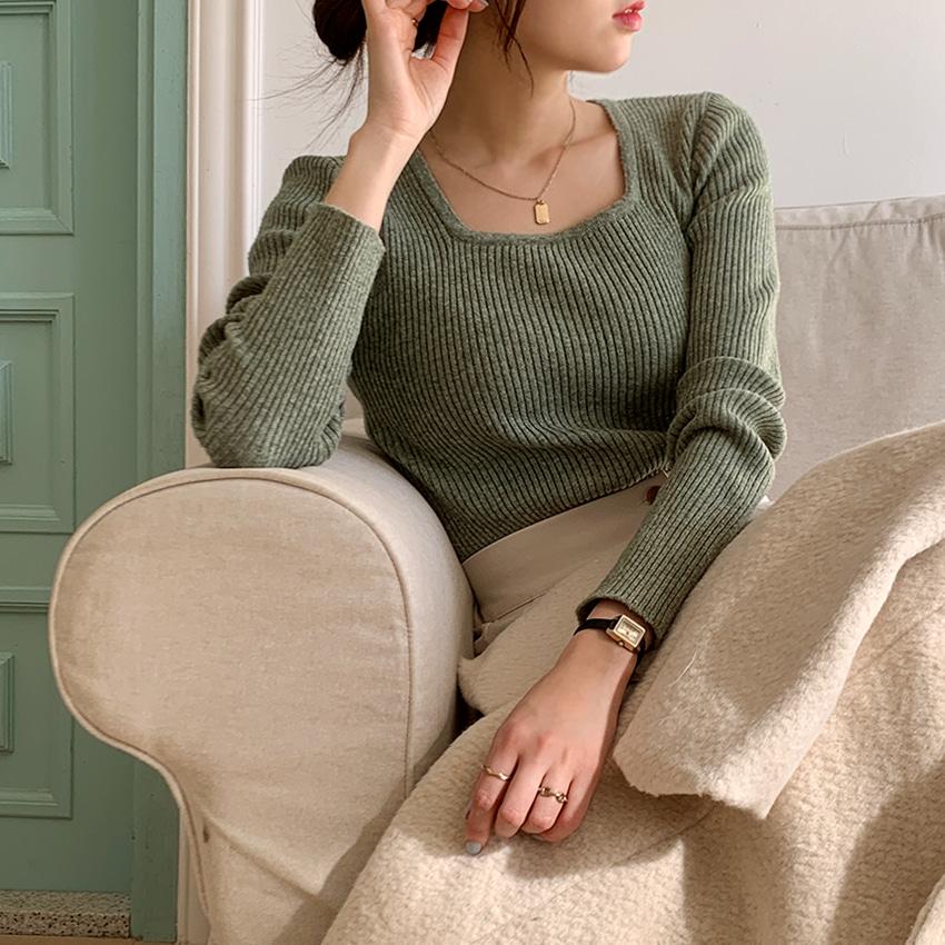 【블프♥역대급!SALE】 스퀘어넥긴팔니트✨[tnt0404] 로이키 골지 스퀘어 니트(슬림핏니트, 니트니, 겨울신상)