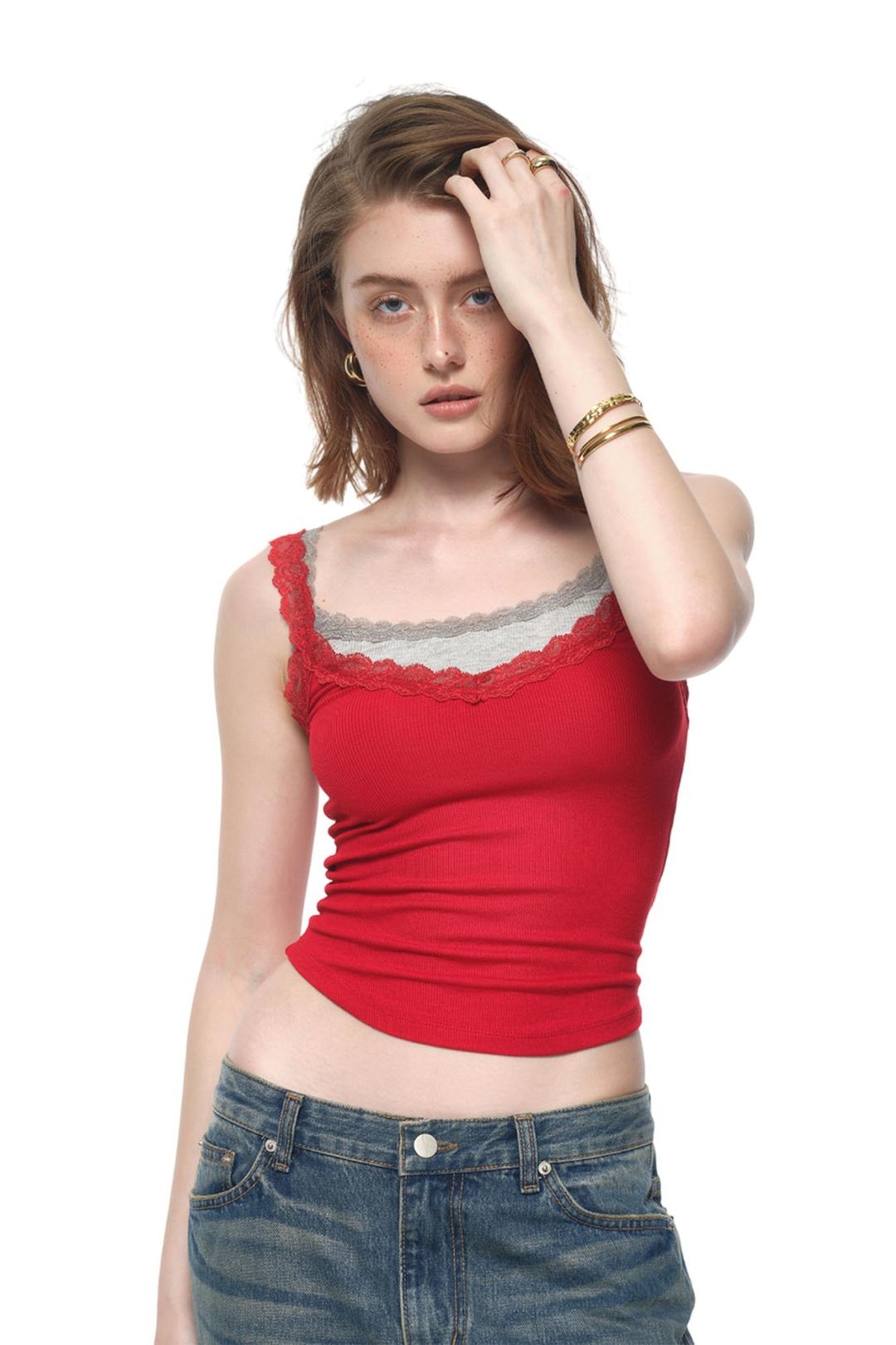 LAYERED LACE CAMI-TOP (RED)