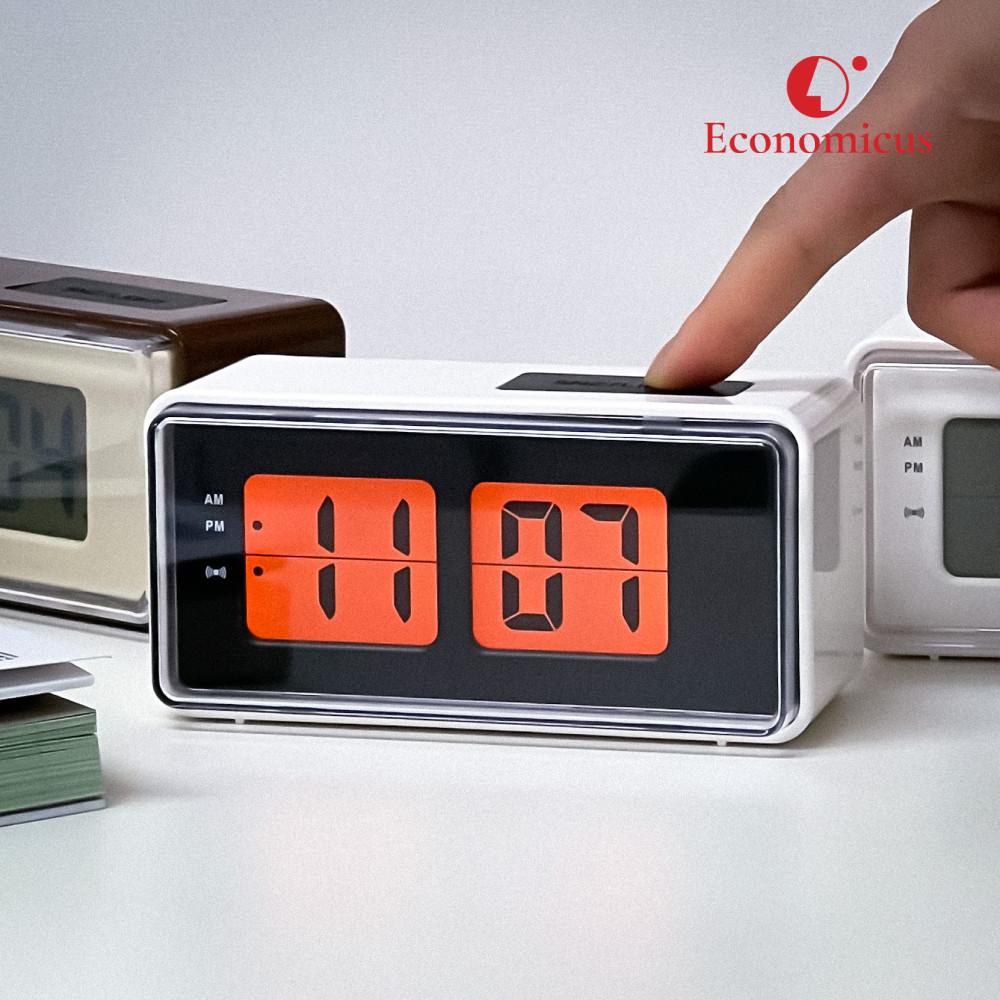 이코노미쿠스 레트로 무소음 건전지 전자 탁상 시계 알람시계 디지털 플립 미니 snooze