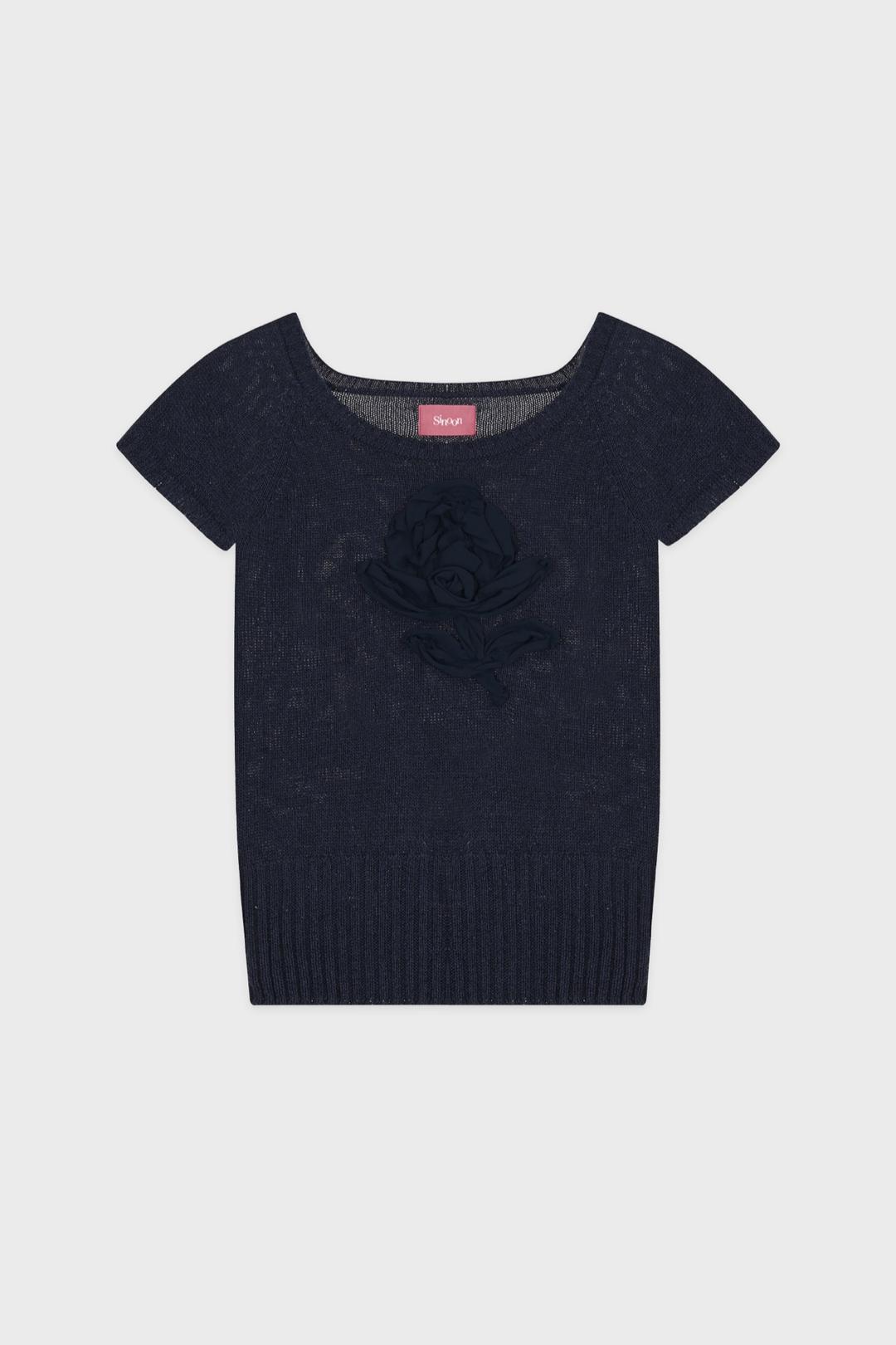 Flower Raglan Knit (Navy)