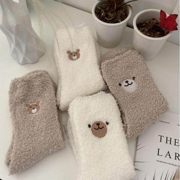 [무배/세트구성]곰돌 페이스 수면 양말 4켤례 set  / 귀여운 수면 양말 모음 4~6켤레 세트 구성