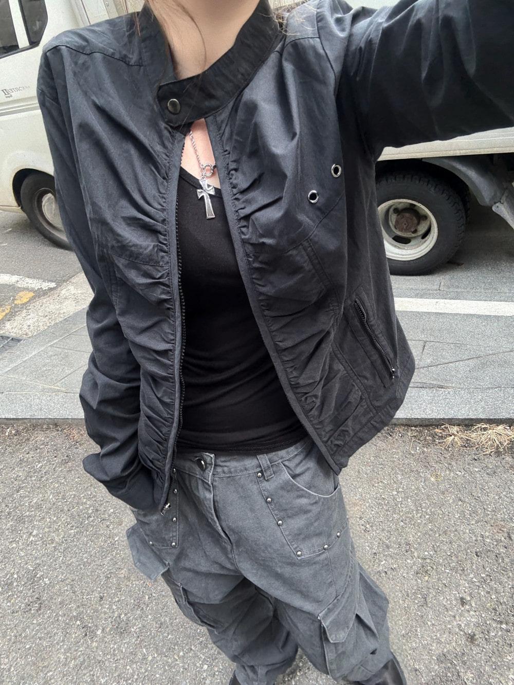 제노 시크힙 슬림 셔링 바이커 자켓