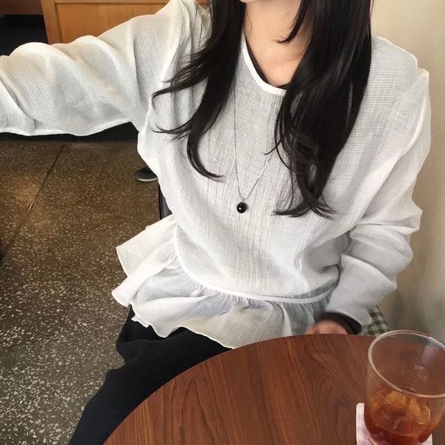 펄 시스루 레이어드 블라우스