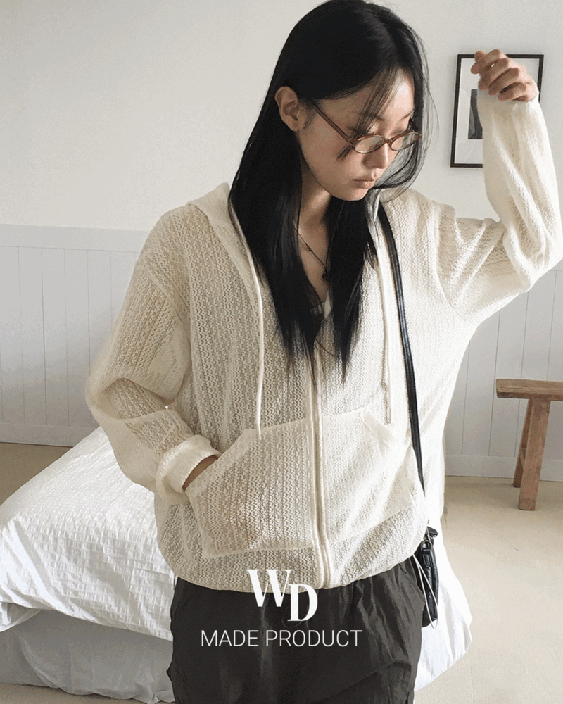 [얼리버드15%/MADE] 비터 빈티지 펀칭 시스루 투웨이 스트링 후드 가디건 집업