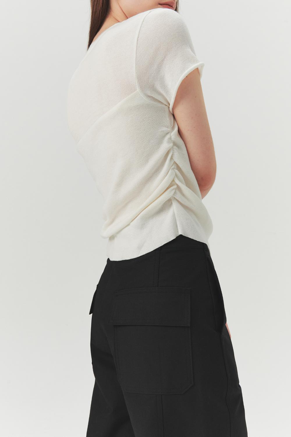 Shirring Layered Knit Top - White